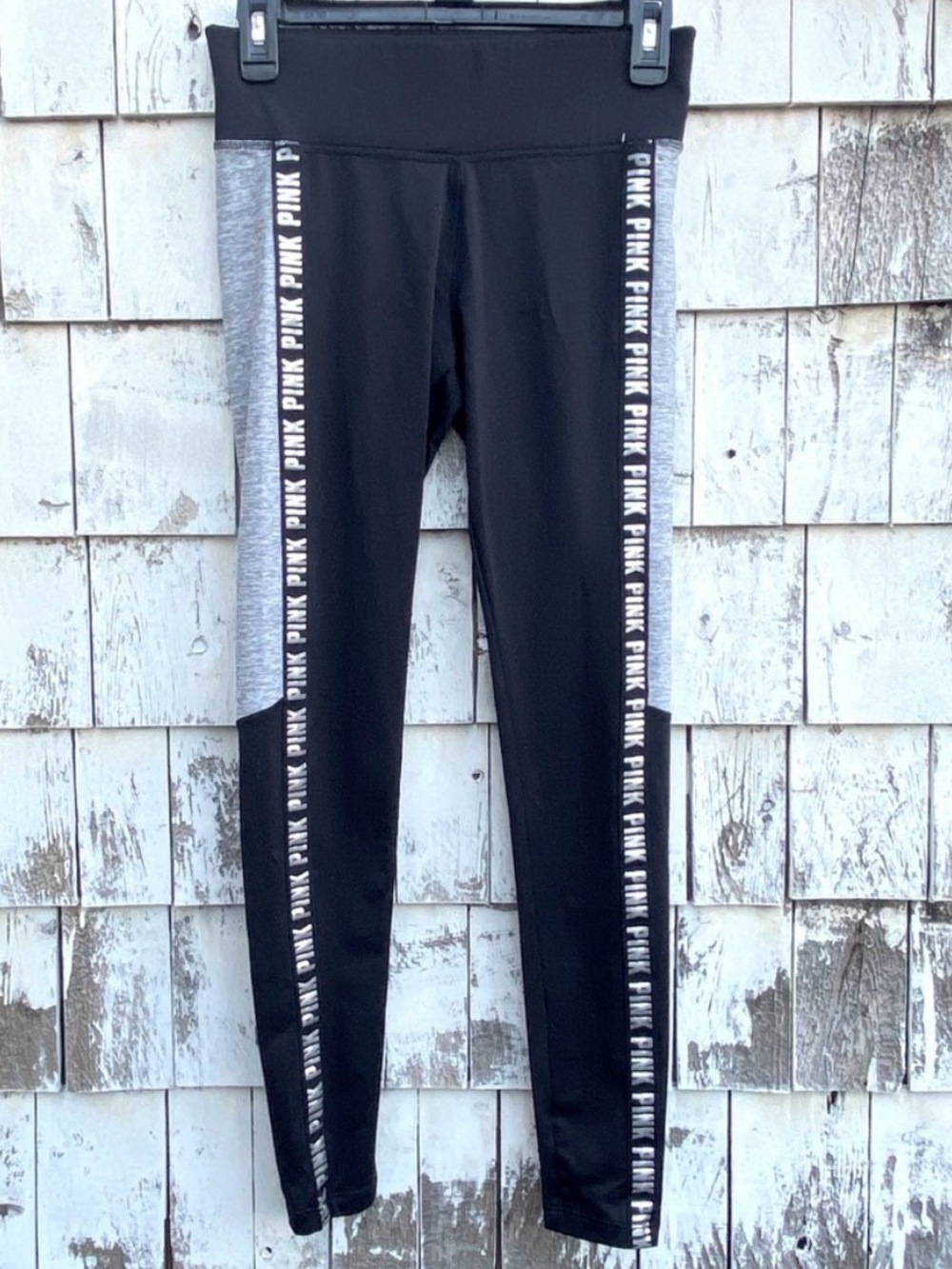 PINK Victoria's Secret Black Active Leggings with Heather Gray Panels